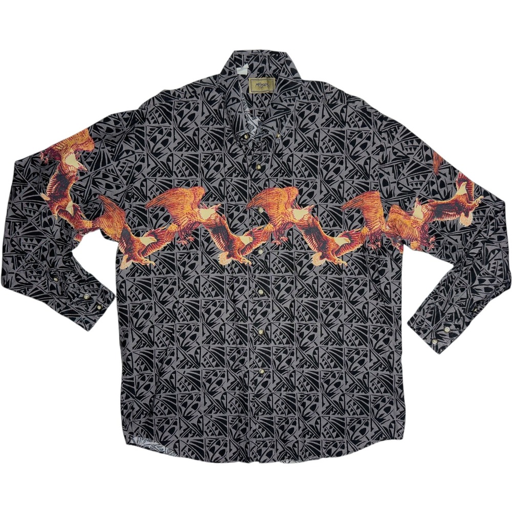 Vintage Roper Bald Eagle Wrap-Around Art Button Shirt‎ Large Western Rockabilly